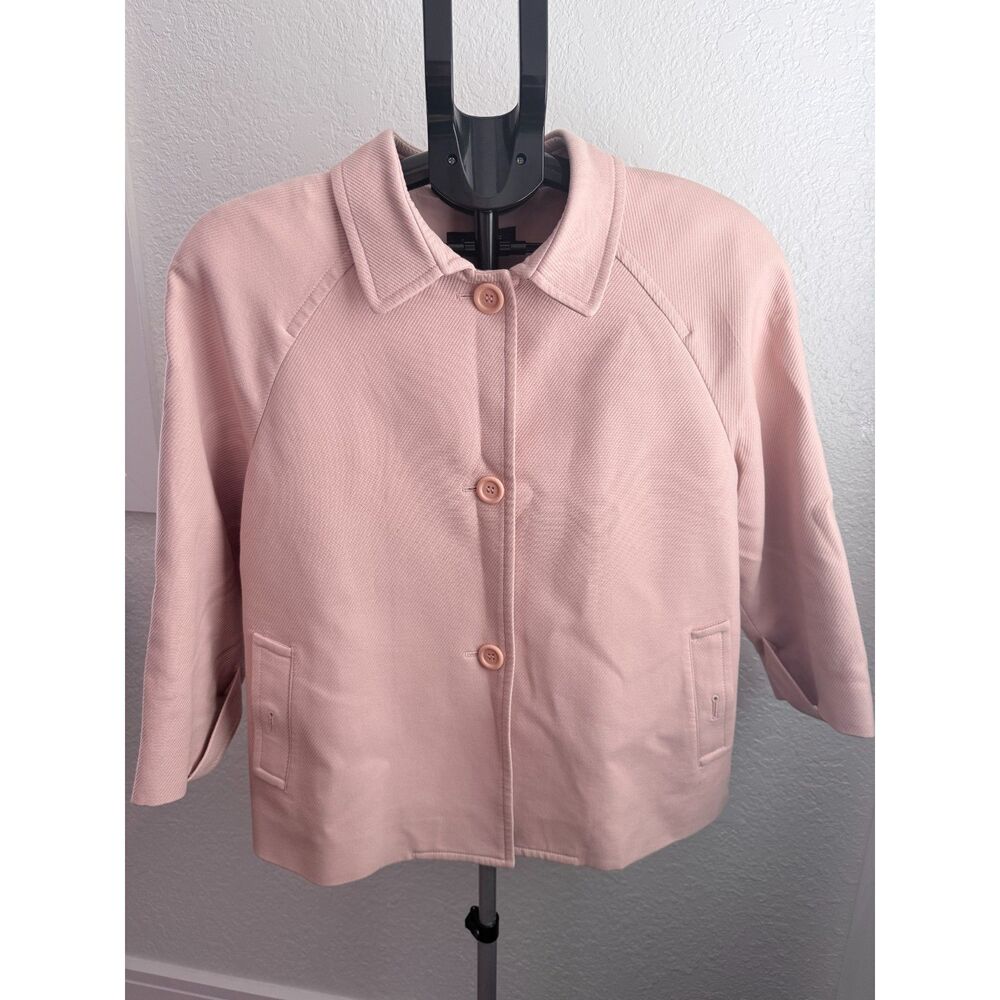 Talbots 100% Cotton 3 Button Retro 60s Blazer Jacket Blush Pink Pastel Size 16